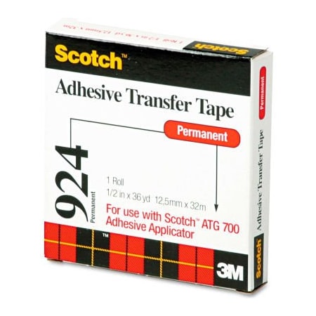 3M Scotch Adhesive Transfer Tape, 1/2" Wide x 36yds 92412